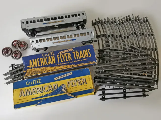 American Flyer Lines Silver Bullet Personenwagen + Schienen - ca. 1950er Jahre