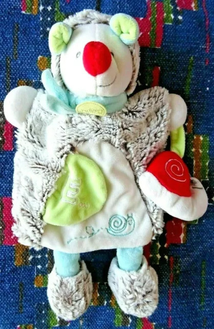 Jp/ Doudou Marionnette Baby Nat Herisson Gaston Blanc Gris Escargot Rouge  Kom 9