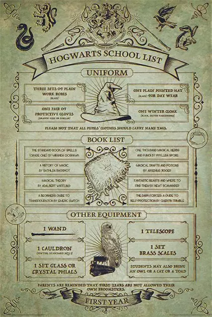 NEW hogwarts school list harry potter maxi wall poster 61cm X 91cm pp34102 53