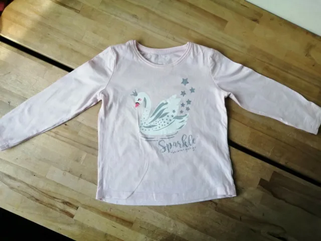 Girls Toddlers White Swan wearing Glittery Crown Long Sleeve Top 2-3 years VGC