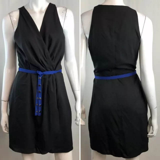 Hunter Dixon M Black Belted Draped Pleated Faux Wrap Silky Dress Anthropologie