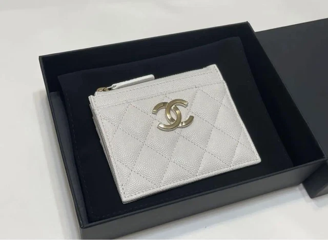 Chanel Mini Wallet Card Case Business Holder White Gold