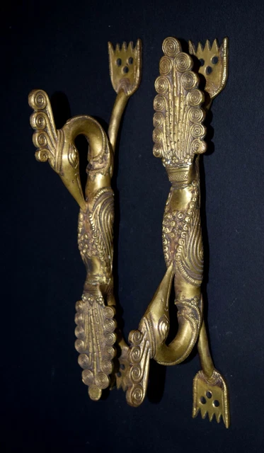 12.3'' Inches Long Brass Peafowl Door Pull Set Handmade Peacock Bird Design RU19