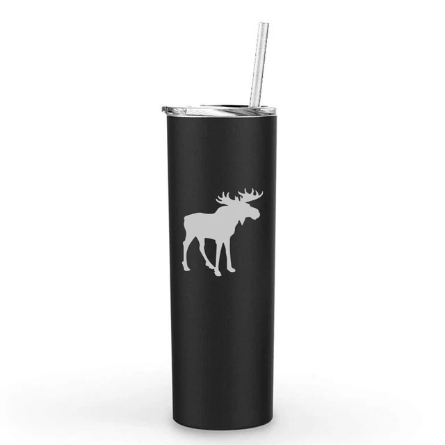 20 oz Skinny Tumbler Stainless Steel Insulated Travel Mug w Straw Moose