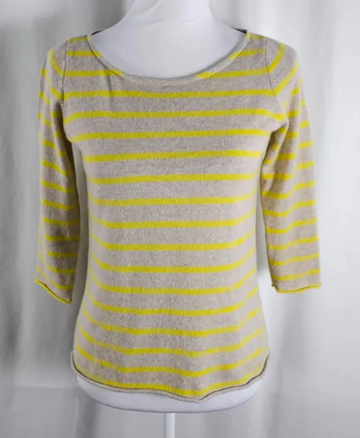 Autumn Cashmere Womens Pullover Sweater Gray Yellow Stripes Pure Cashmere XS
