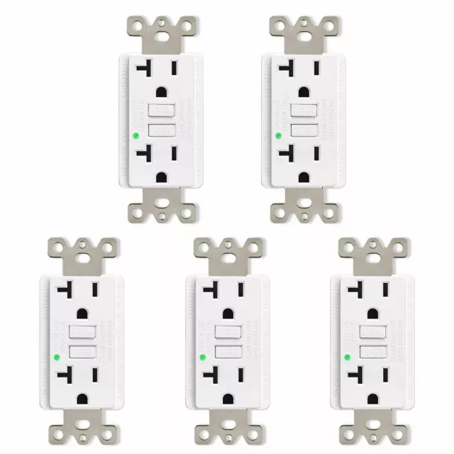 Square 20A/125V GFCI Outlet Dual Wall Plug Residential and Commercial Grade 5PCS