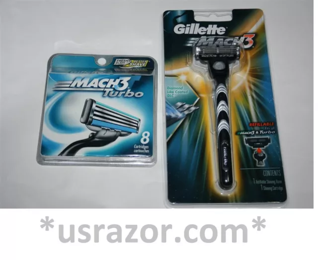 9 Gillette Mach3 8*1 Cartridges TURBO Blades Refill Shaver Razors Handle Fit M3