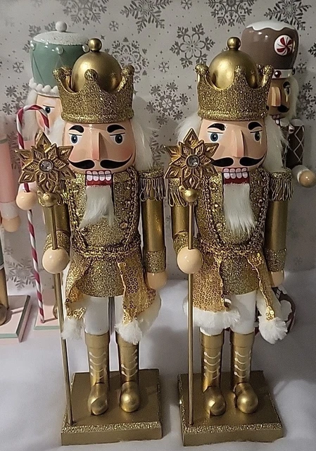 TkMaxx Homesense Christmas Gold  Nutcracker Pair Of ornaments decor new Xmas