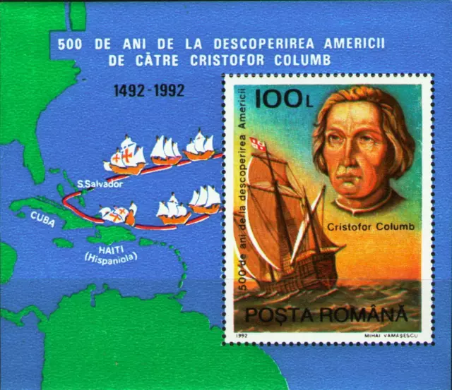 ROMANIA RUMÄNIEN 1992 Block 277 Endeckung Discovery America Kolumbus Ships MNH