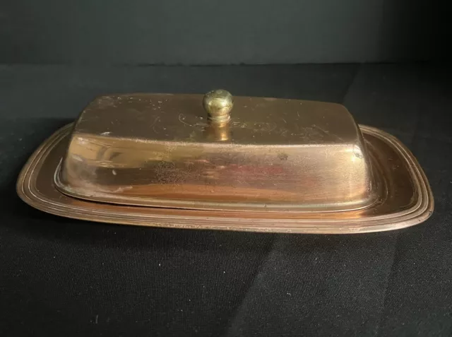 Vintage Copper Butter Dish with Lid and Glass Insert
