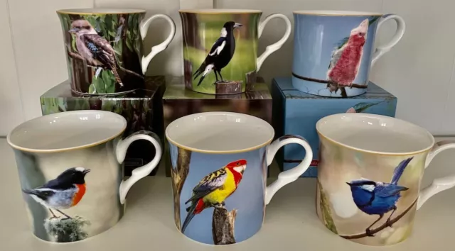 Heritage Stoke On Trent Fine Bone China Princess Mug Set 6 - Aussie Native Birds