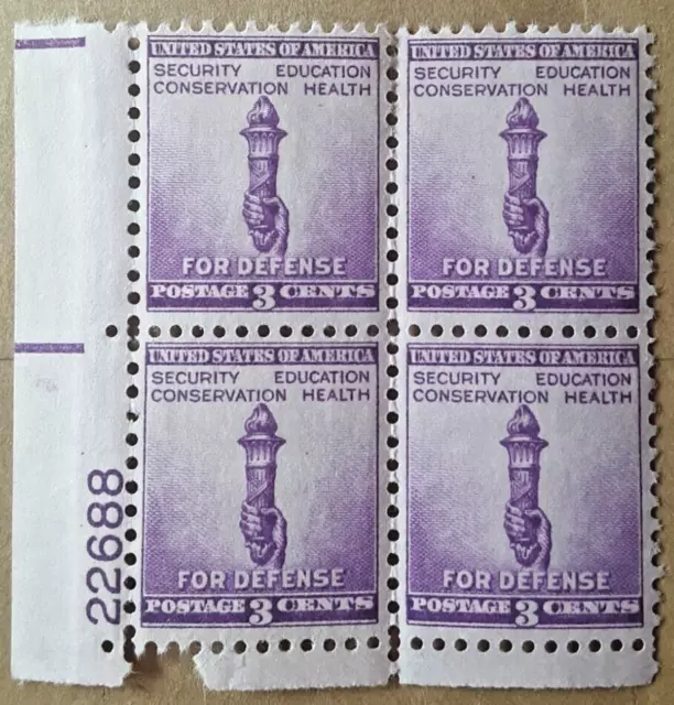 ALLY'S STAMPS US Plate #22688 Block of 4 Scott #901 3c Defense Issue Env#1 MNH