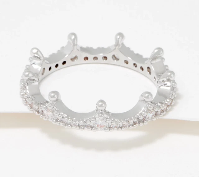 Diamonique x Zaxie Eternity Crown Ring Round Cubic Zirconia SilverTone, Size 8 Diamonique x Zaxie Eternity Crown Ring Round Cubic Zirconia SilverTone, Size 8
