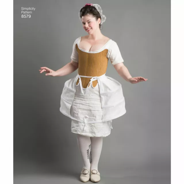 UNCUT Simplicity 8579 18th Century Colonial Corset Panniers Shift 4 6 8 10 12