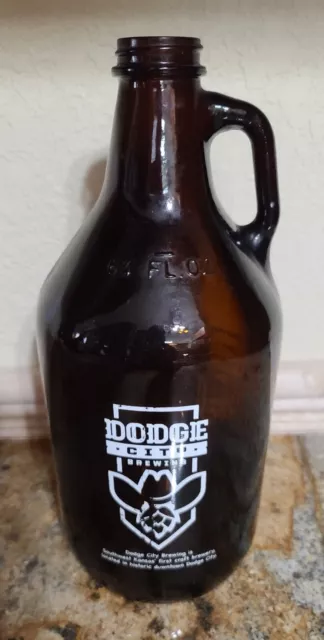 Dodge City Brewing Growler Brown Amber  Glass with Handle (64 FL OZ)