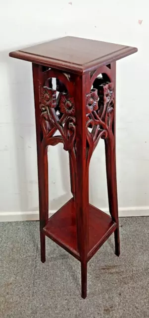 Carved Mahogany Square Two Tier Plant Stand