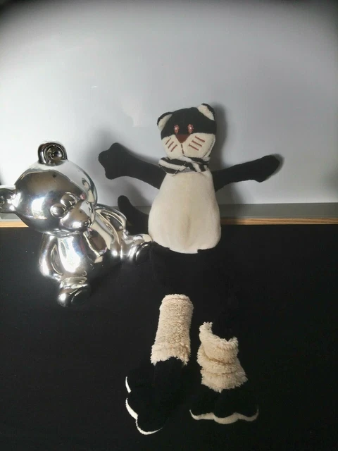 Doudou peluche Pacha chat blanc noir foulard Les Petites Marie + cadeau