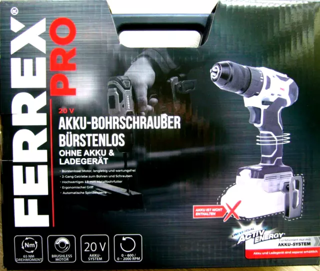 20 V LI-ION Akku-Bohrschrauber, bürstenlos, mit Zubeh. FERREX PRO +neu und ovp++