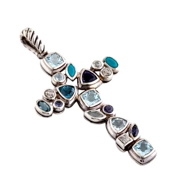 David Yurman Ss Extra Large Confetti Diamond Topaz Iolite Turqu Cross Necklace David Yurman Ss Extra Large Confetti Diamond Topaz Iolite Turqu Cross Necklace