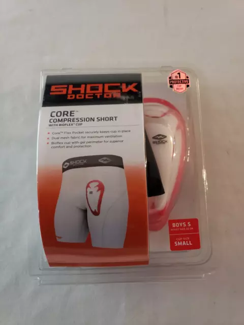 Shock Doctor Core Compression Shorts with Bio-Flex Athletic Cup SMALL 22-24 NIP