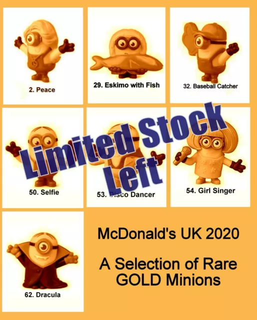 McDonald's Happy Meal Toys Various rare GOLD Minions from the UK 2020 promotion.