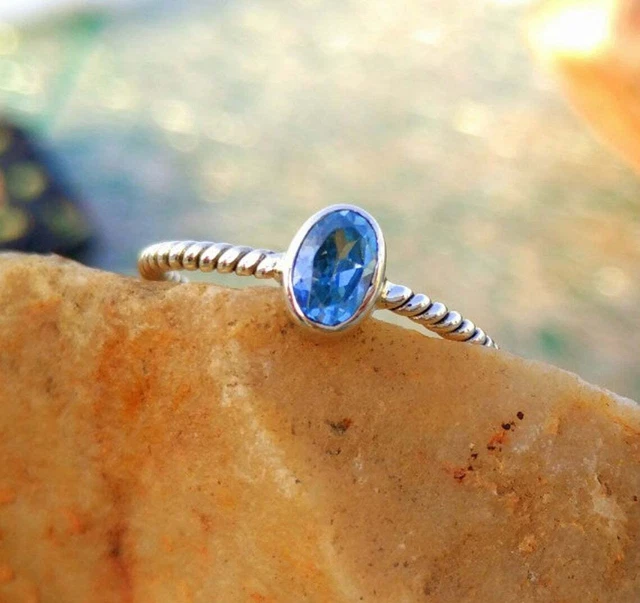 Bague D'Ortteil Double Bande Argent Sterling 925 - Bleu Foncé