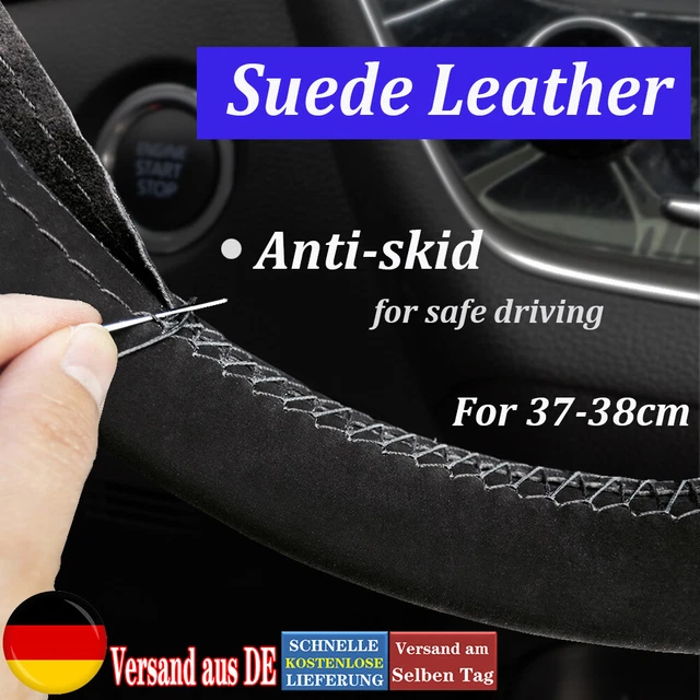 Lenkradbezug schwarz Echt~leder 37-38cm zum Schnüren Lenkradhülle LenkradSchoner