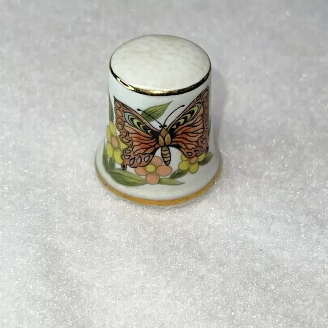 Vintage Porcelain Monarch BUTTERFLY Flower THIMBLE Bisque Bone China Cottagecore