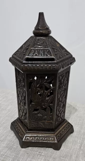 Antique Cast Iron Still Bank Space Heater With Bird By Chamberlain And Hill