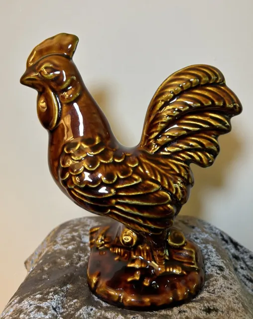 VINTAGE DARTMOUTH DEVON POTTERY BROWN CERAMIC Cockerel CHICKEN ROOSTER Glazed 8"