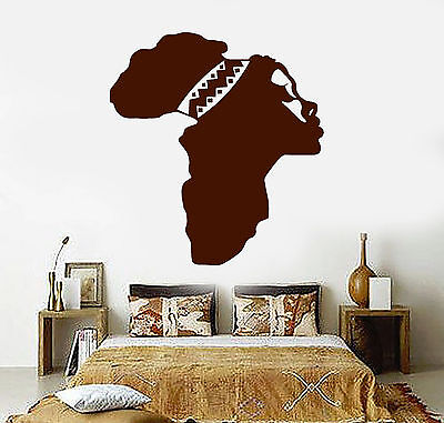Vinyl Wall Decal Africa Map Beautiful Woman African Ethnic Decor Stickers ig4816