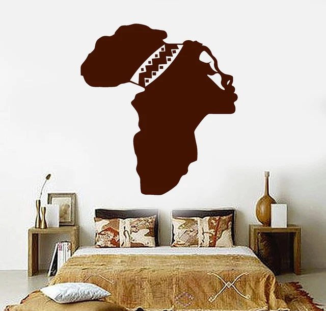 VINYL WALL DECAL Africa Map Beautiful Woman African Ethnic Decor