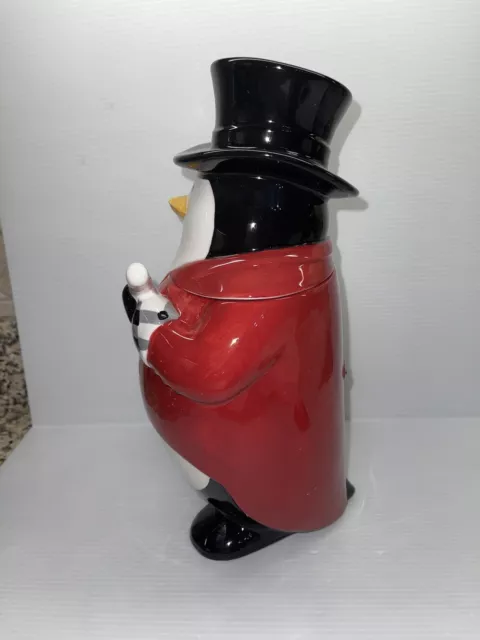 Studio Nova Penguin 12”  Cookie Jar  Top Hat Red Tuxedo Candy Cane New 2