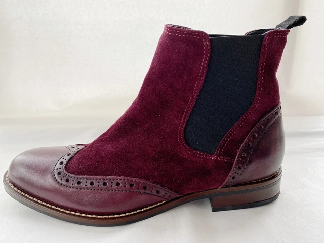 JOHN LEWIS PHOEBE Burgundy Suede Brogue Effect Chelsea Ankle Boots UK 5 39.99 PicClick UK