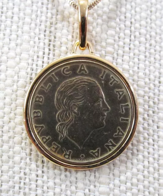 Bronzo Italia MILOR ITALY Polished 200 Lire Enhancer Pendant Yellow-Gold Bronze