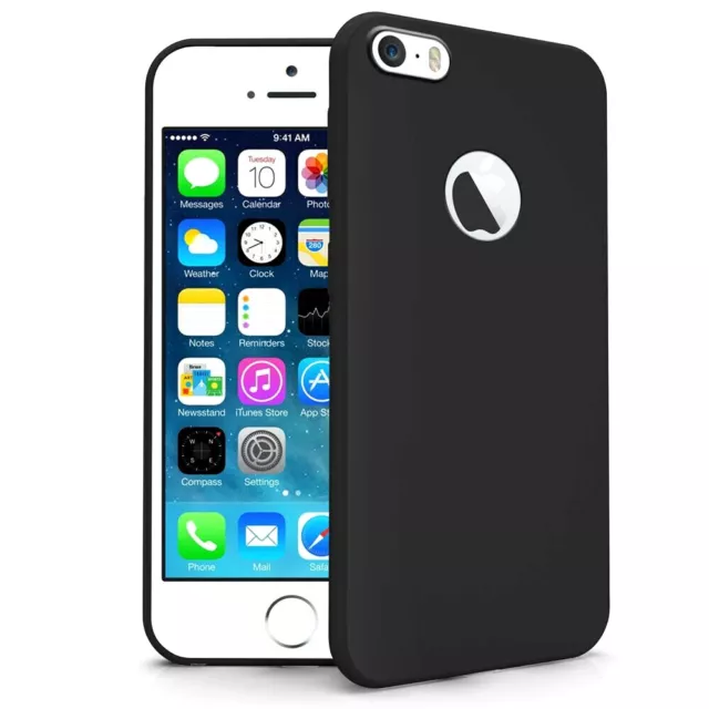 Cover Per Apple Iphone 5/S/Se Nero Opaco Custodia Silicone Tpu + Pellicola Vetro