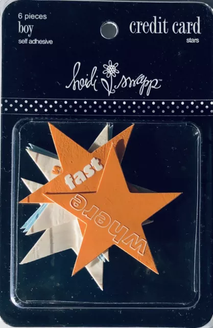 Heidi Swapp BOY CHIPBOARD Adhesive STARS WITH WORDS - Orange/Blue + (6) - BNIP