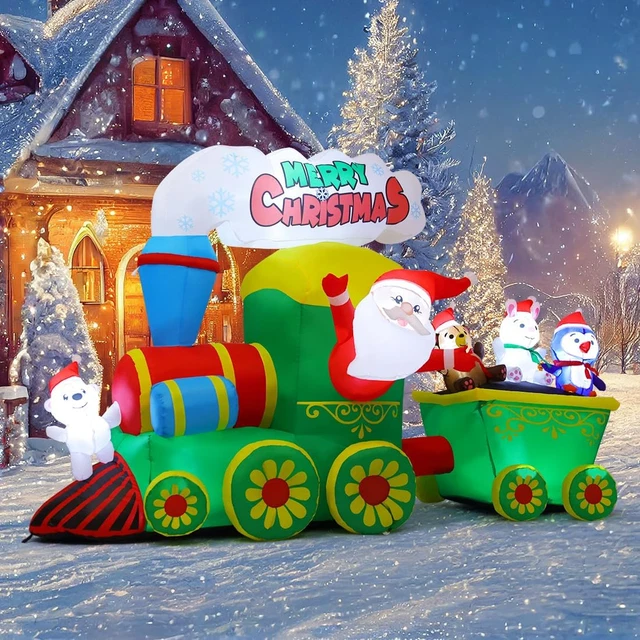 8FT GIANT CHRISTMAS Inflatable Santa Train Blow up Yard Lawn Outdoor