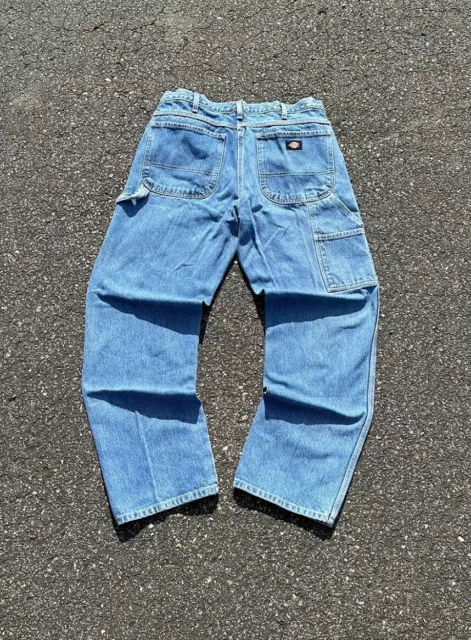 Vintage Dickies Carpenter Jeans Workwear Trousers Mens 34x32 Blue Fade Y2k Baggy