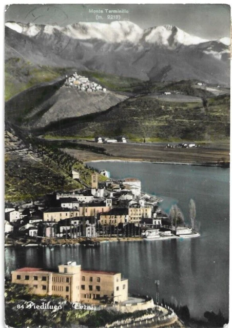 CARTOLINA DI TERNI ,LAGO DI PIEDILUCO - ACQUARELLATA viaggiata 1955