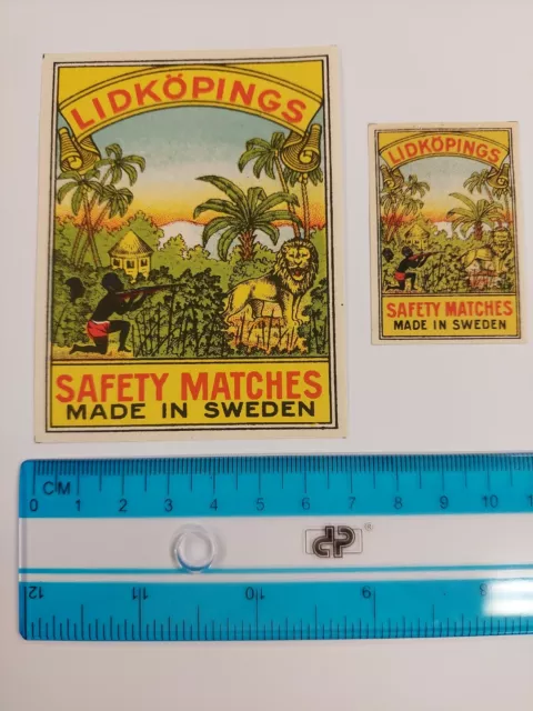 #5 Safety matches matchbox labels Sweden Hunting the lion Lidköpings