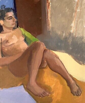 FRANCE Signed Oil Painting Female Artist Nude Body LGBT Figure Modern Art Mood