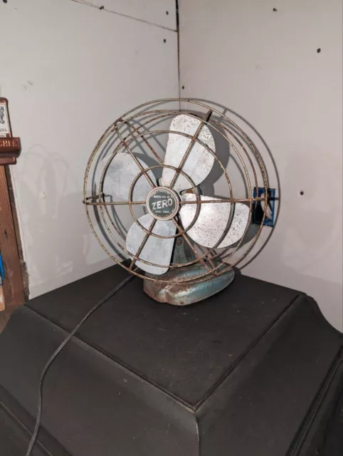 Vintage McGraw Bersted ZERO Green Metal Cage Oscillating Desk/Wall Fan 1265R USA
