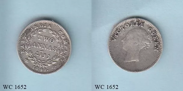 British India (East India Company) 2 Annas 1841. (Victoria) Silver Coin