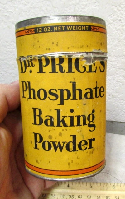 VINTAGE DR PRICES Phosphate empty Baking Powder Tin, paper label, nice ...