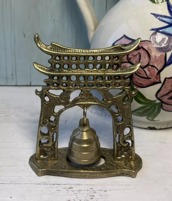 Vintage Solid Brass Oriental Pagoda Temple Prayers Bell