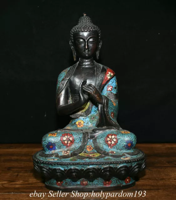 11.6" Old China Bronze Cloisonne Shakyamuni Amitabha Buddha Statue Sculpture