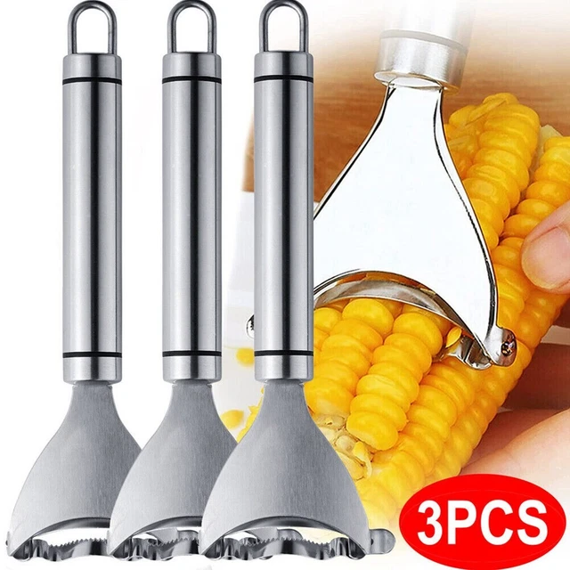 3x Pelador de mazorcas de maíz de acero inoxidable Despejador Cortador de cocina Herramienta trilladora