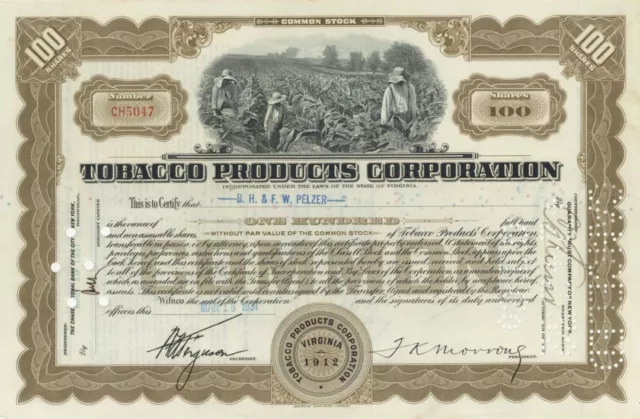 Tobacco Products Corp. - Cigars & Cigarettes - Stock Certificate - Tobacco & Cig