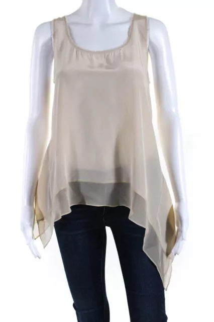 Elizabeth and James Women's Silk Raw Trim Sleeveless Tank Blouse Beige Size XS